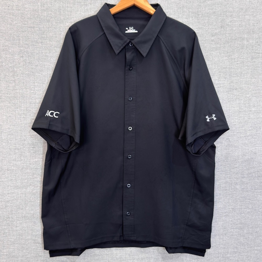 Under Armour HeatGear Mens XL Black ACC Logo Short Sleeve Button Up Shirt